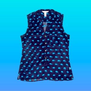 Banana Republic Blue Elephant Sheer Blouse